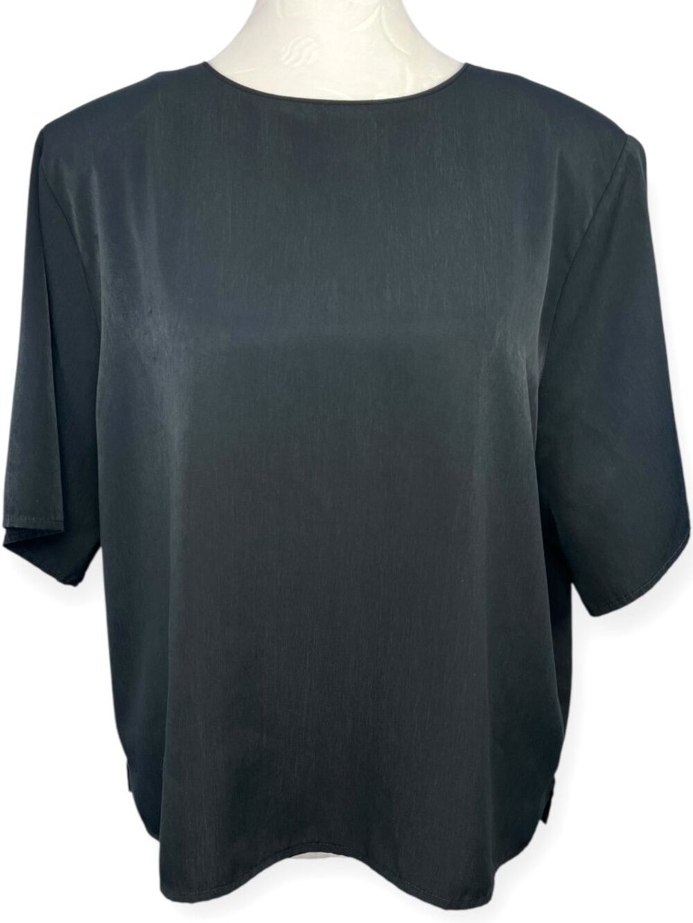 Vintage 80s Black Blouse Jack Mulqueen Shoulder Pads Size XL